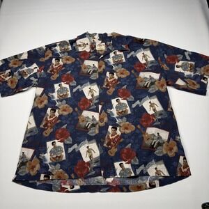 David Carey Shirt Mens 2XL Blue Elvis Blue Hawaii Hawaiian Aloha Button Up